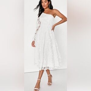 Lulu's White Lace One-Shoulder Dress size medium NWT
